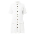 thumbnail image 4 of Dresses for Women Comfortable New Casual Solid Button Mid Length Short Sleeve Sundress White XL, 4 of 6