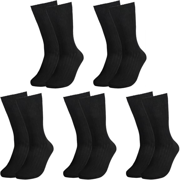 TELOLY Men Dress Socks 5-Pack Plain Rib Black Dress Socks Cotton Crew Socks Size 10-13