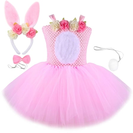 XXWXYD Easter Dresses For Girls, Cute Tutu Dress With Bunny Headband And Bowtie Tail 3 Piece Easter Outfits Festival Costume