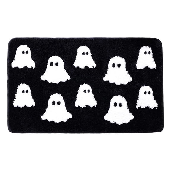 Halloween Bath Mat, 15.7 X 23.6 In Ghost Bathroom Rug, Soft Absorbent Non-Slip Washable Floor Mat for Bathroom & Bedroom,Black