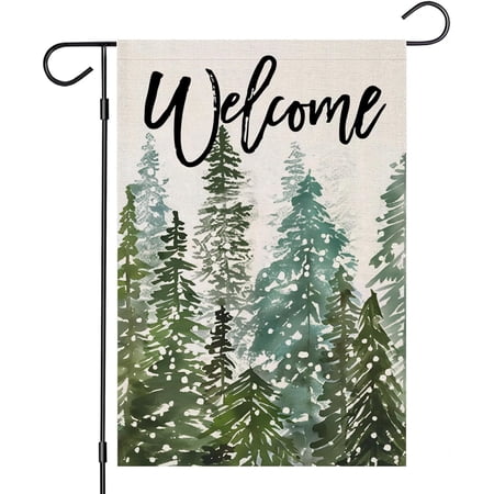 Welcome Winter Garden Flags Vertical Double Sided Christmas Watercolor Forest Small Yard Outside Decors Xmas Seasonal Farmhouse Holiday Outdoor Décor (3-CHRIST-2)