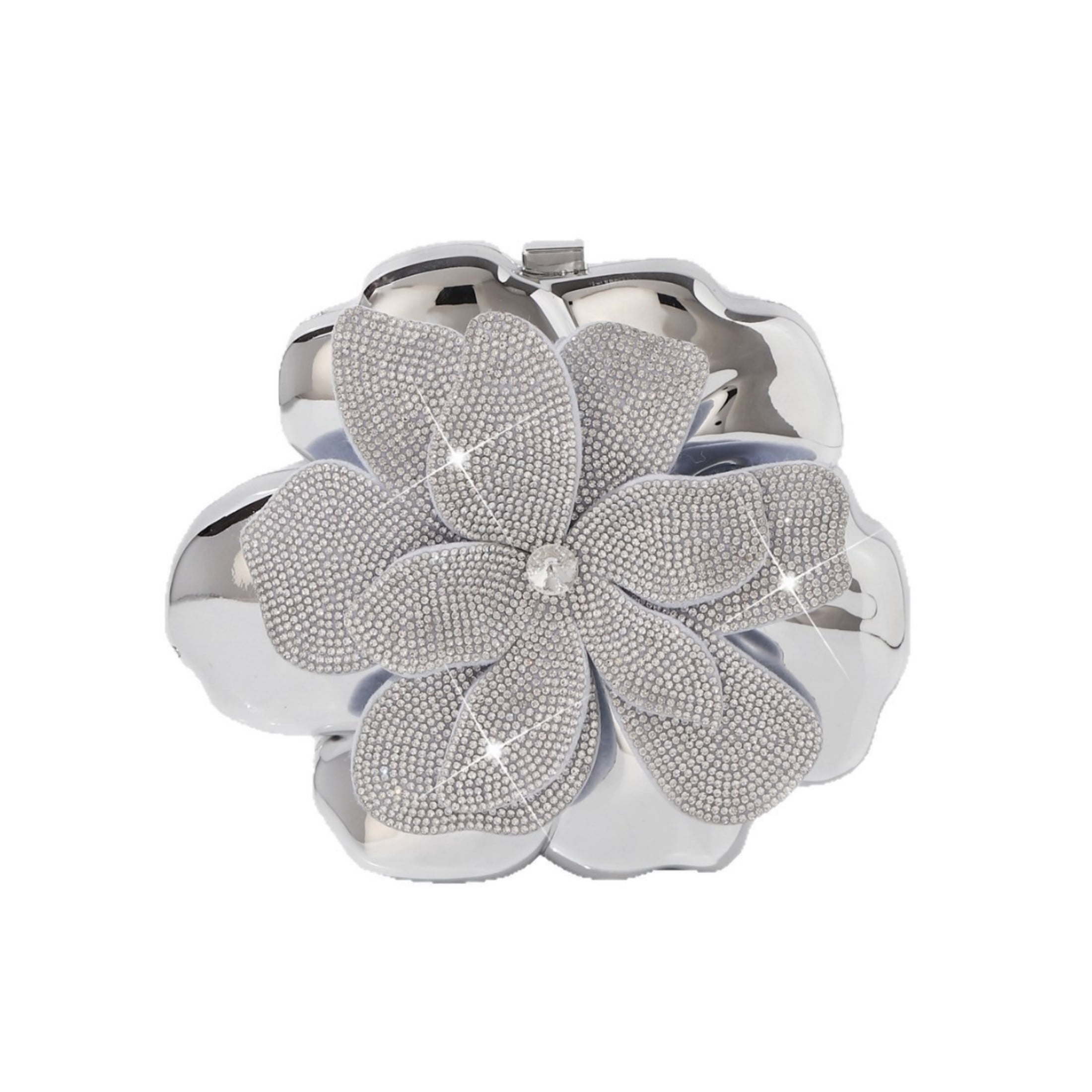 Elegant Silver Flower Acrylic Evening Clutch Bag with Crystal Rhinestones, Chain Strap, Luxurious Wedding Party Purse for Women