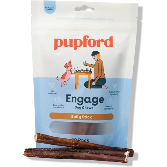 Pupford Bully Sticks for Dogs & Puppies, Smoked, Single Ingredient Chews (6", 10 Count)