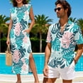 thumbnail image 4 of Jeiento Tropical Leaves Matching Outfits for Couples Women Summer Dresses Mens Hawaiian Shirt Matching Cruise Outfits for Couples Slit Maxi Sundress Hawaiian Family Matching Outfits, 4 of 6