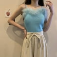 thumbnail image 4 of GENEMA Womens Sexy Faux Fur Feather Trim Camisole Knitting Spaghetti Strap Slim Tank Top Solid Color Fluffy Baselayer Sleeveless Sling Bandeau Vest, 4 of 19
