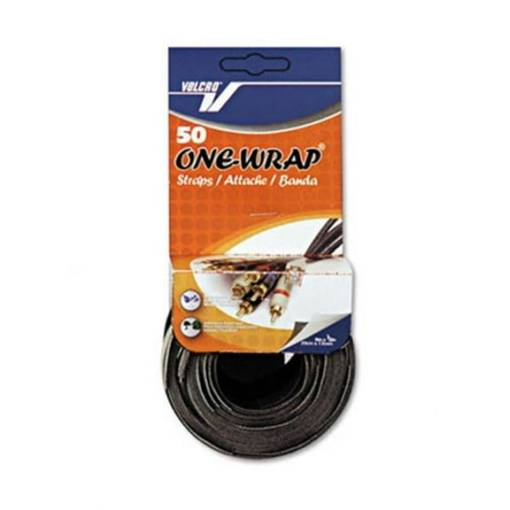 Hook Eye Adhesive Reusable Self-Gripping Ties 1/2 x 8 Long Black/Gray 50 Ties per Pack