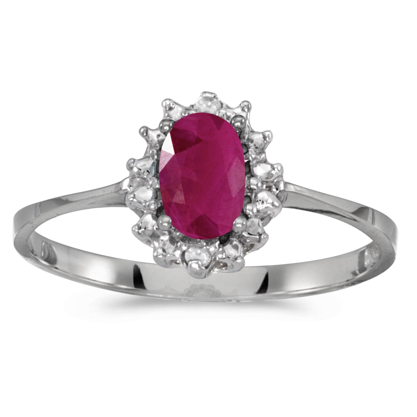 14k White Gold Oval Ruby And Diamond Ring by