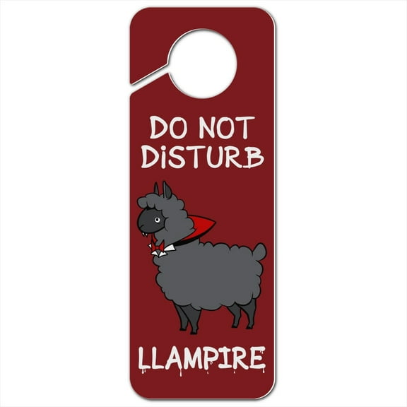 Llampire Llama Vampire Funny Plastic Door Knob Hanger Sign