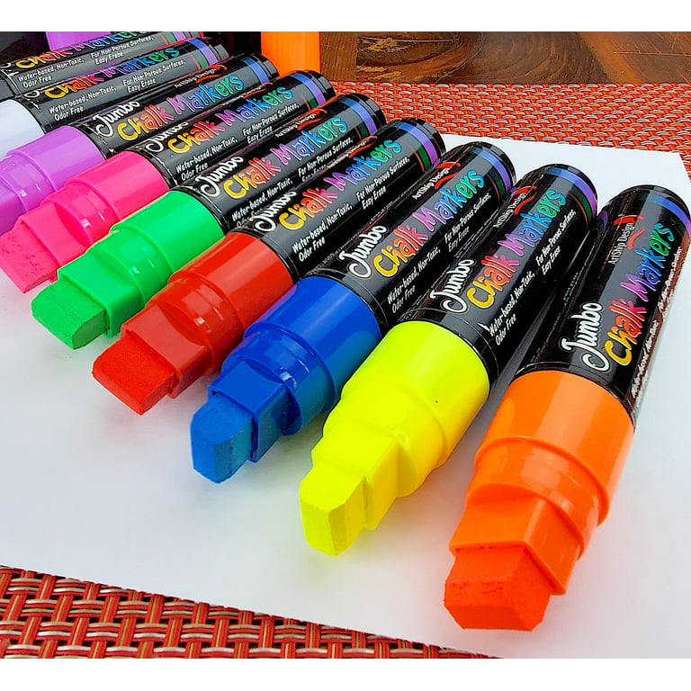 16 UV Fluorescent Neon Chalk Markers - Double Pack of Both Fine &  Reversible Medium Tip Liquid Chalk Pens Wet Erasable Menu Boards, Glass