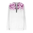 thumbnail image 4 of SYMOID Womens Half Zip Sweatshirt - Watercolor Purple Floral Print, 100% Polyester Loose Fit Long Sleeve with Metal Ring, Multicolor Casual Versatile,Size S, 4 of 5
