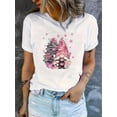 thumbnail image 1 of Women'S Casual Round Neck Short Sleeve T-Shirt, Pink Gnome with Stars Graphic, Fashionable Knit Polyester Tee, Comfortable Summer Top, All-Season Leisure Sportswear, 1 of 6