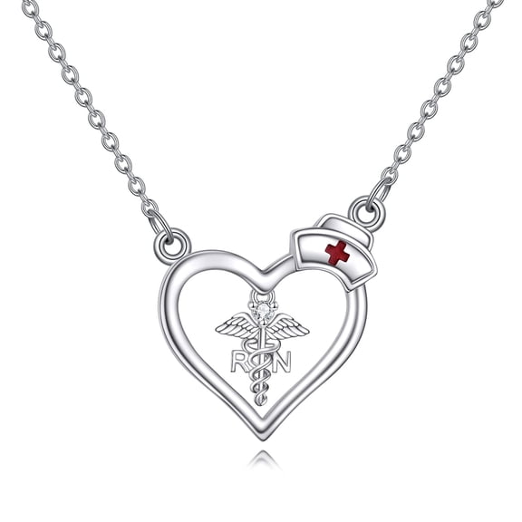 MYSTICPOEM Nurse Necklace for Women Sterling Silver Nurse Hat Charm with RN Caduceus Necklace Nurse’s Day Jewelry Gifts for Nurse Doctor Medical Student Graduation