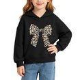 thumbnail image 2 of Girls' Leopard Bow Graphic Pullover Hooded Sweatshirt, Long Sleeve Relaxed‑Fit Kids Hoodie, Casual Printed Tops for Daily Play and Cool‑Weather Outdoor Activities Black 7-8T, 2 of 7