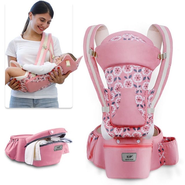 Cangurera Ergonómica 15 Posiciones 100% Algodón para Bebé Rosa Flores