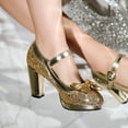 thumbnail image 5 of SACFOF Women's Sequins Glitter Mary Jane Shoes Shine Sparkly Vintage Chunky High Block Heel Women Pumps with Bow and Ankle Strap Rockabilly Cosplay Kawaii Marriage Mary Jane Dress Pumps, 5 of 6
