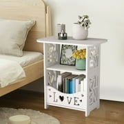 SHEIGUANNI White PVC 2-Layers Board Side Table Bedroom Nightstands - 15.7 x 14.2 x 9.5 Inch Lightweight and Portable Accent Coffee Table for Small Spaces Easy in Assembly