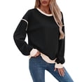 thumbnail image 3 of Sudadera Informal de Larga para Mujer, Cuello Redondo, Holgada, , con Ribete en Contraste. Negro M, 3 of 9