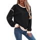 thumbnail image 3 of Sudadera Informal de Larga para Mujer, Cuello Redondo, Holgada, , con Ribete en Contraste. Negro M, 3 of 9