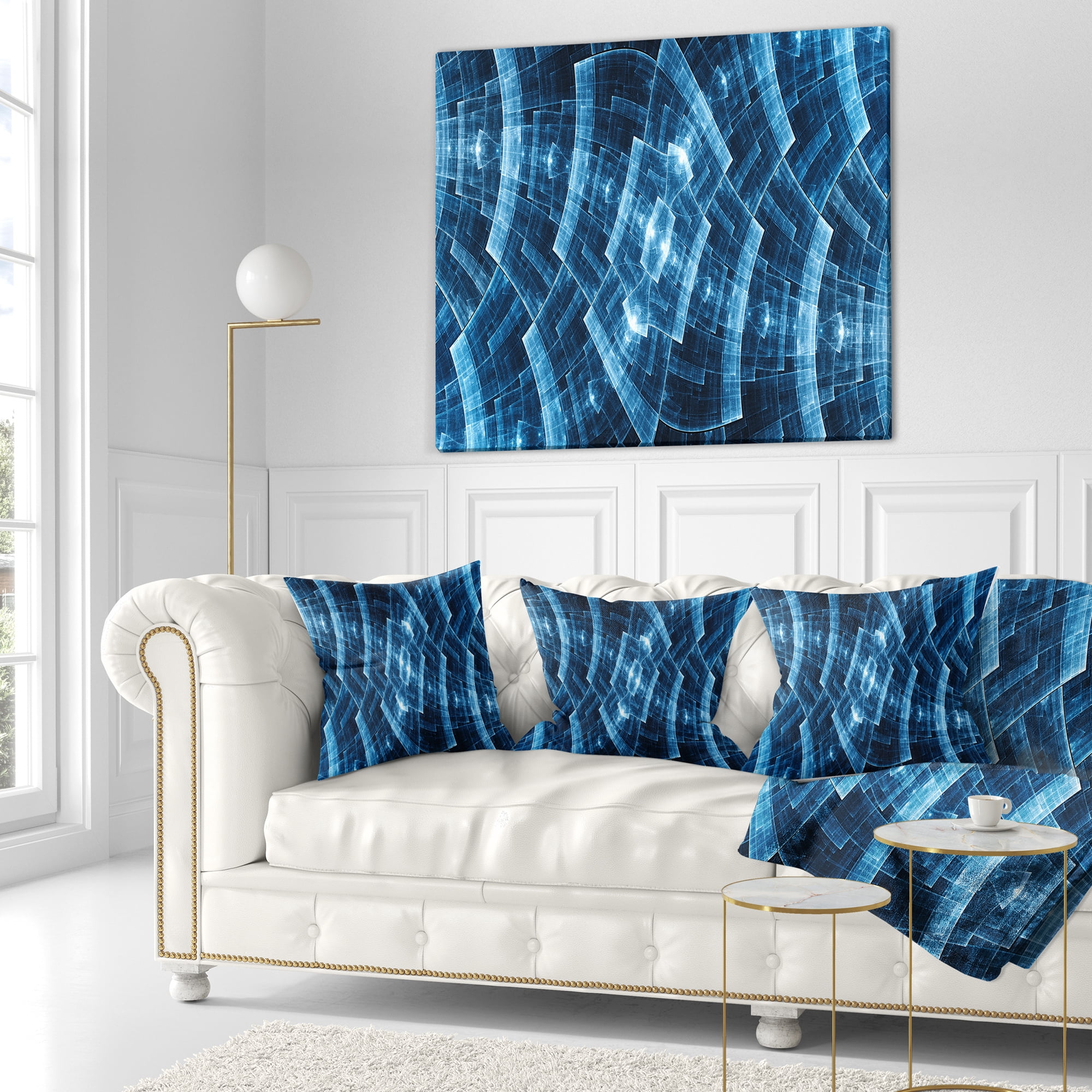 Designart Blue Protective Metal Grids - Abstract Throw Pillow - 18x18
