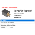 thumbnail image 2 of Front Wiper Relay - Compatible with 1995 - 1998, 2007 Audi A6 Quattro 1996 1997, 2 of 2