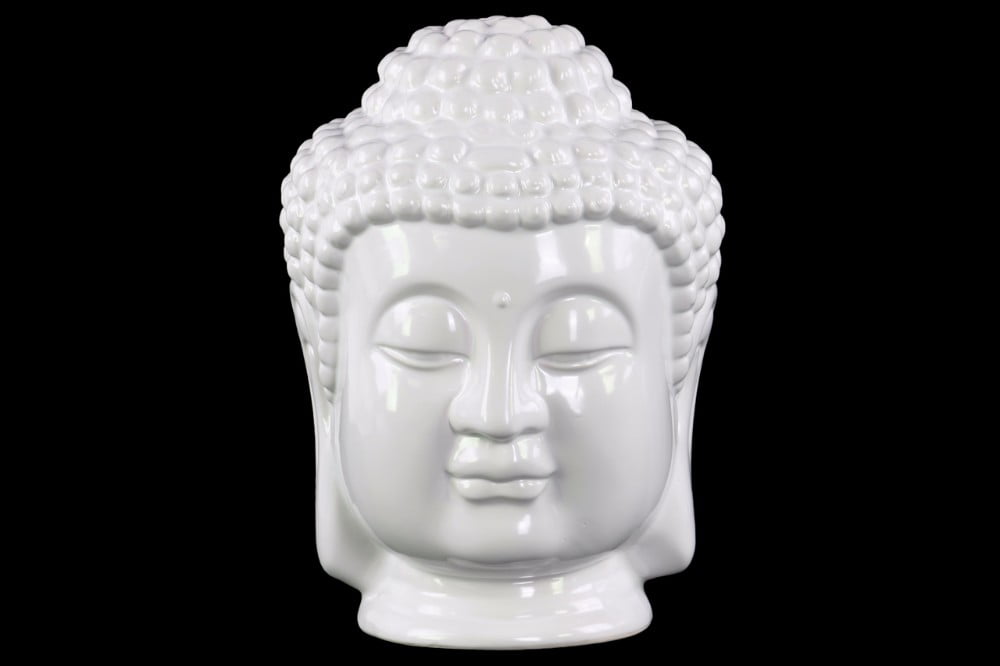 Benzara Ceramic Buddha Head with Beaded Ushnisha Statue One Size Orange