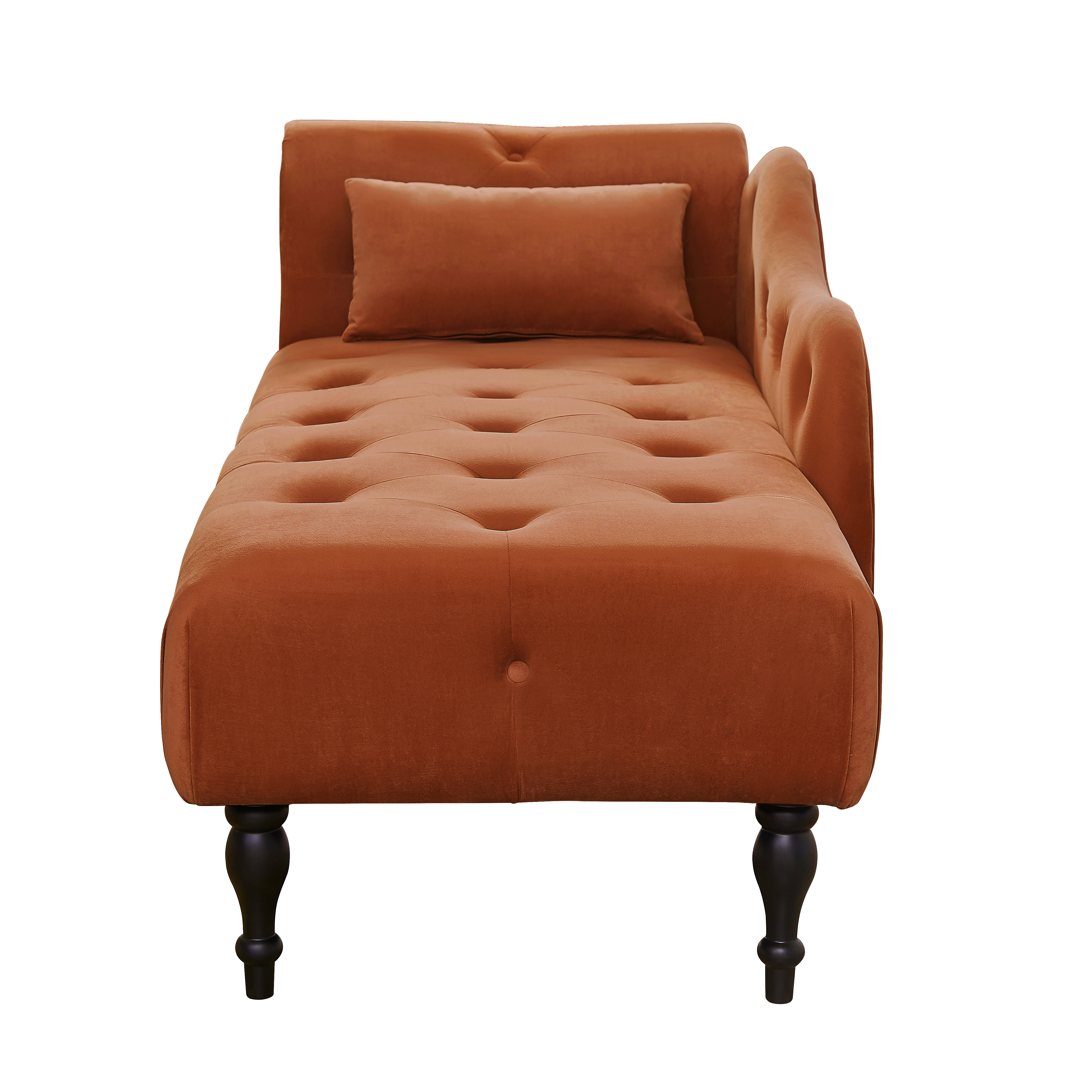 Miniyam Velvet Chaise Lounge, Tufted Accent Chaise Chair with Pillow for Living Room Bedroom, Orange
