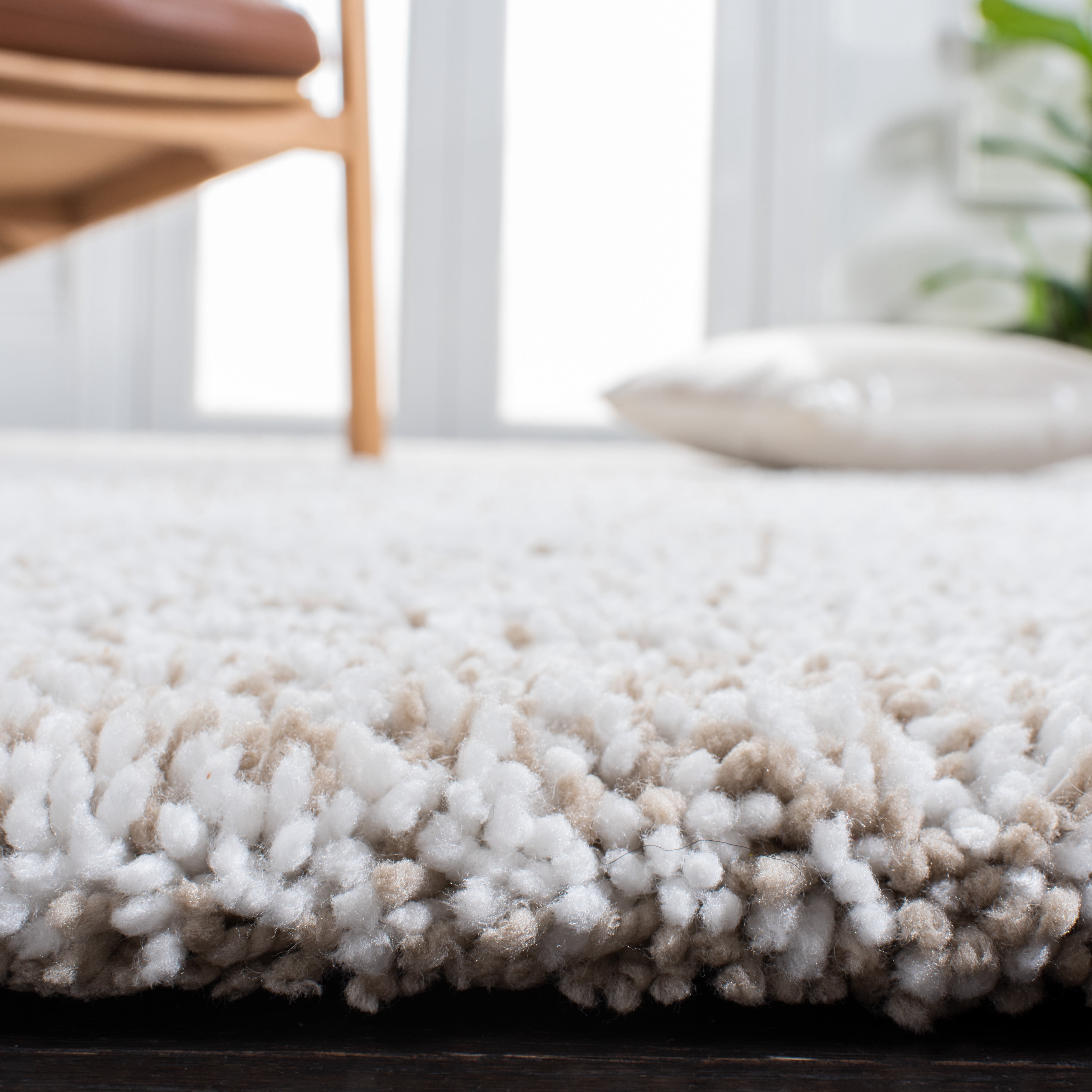 Safavieh Ultimate Atanas Solid Polyester Shag Area Rug, Sand/Ivory, 6' x 9'