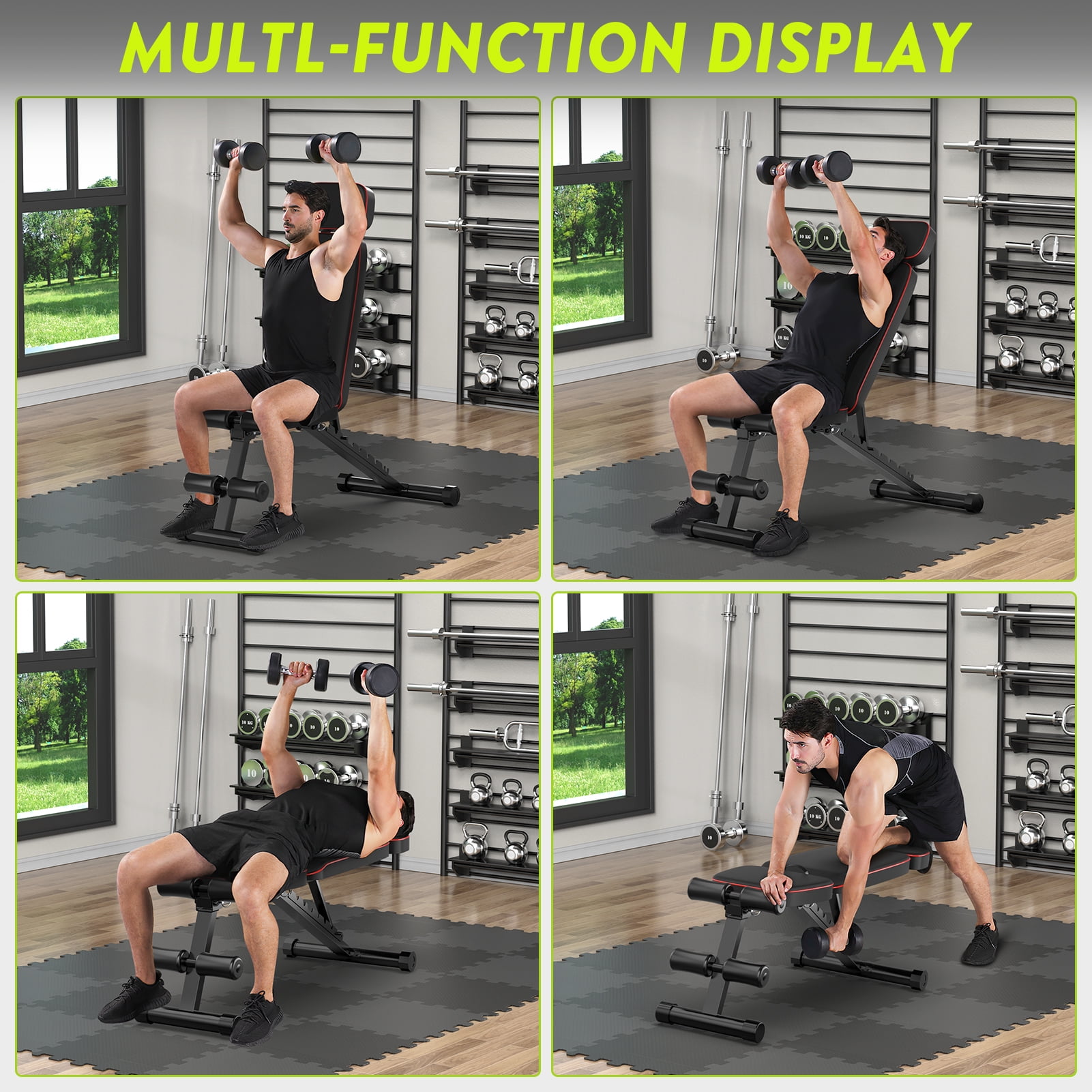 Adjustable Weight Bench Foldable -800LB Workout Bench, Extended head and neck protection design, 3 Sec Fast Folding Multi-Purpose for Full Body Workout