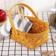 thumbnail image 3 of HERFIER Portable Handmade Rattan Storage Container Storage Basket Houseware Storage Basket Wooden Woven Storage Basket with Handle (Small) 8.45x6.29x3.54in, 3 of 4