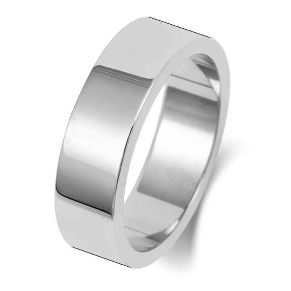 Medium 9k White Gold 6mm Flat Men/Women Wedding Band/Ring