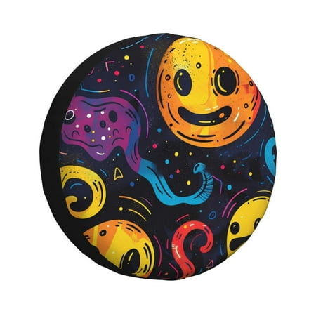 Gaeub Playful Ghosts Night Sky 14-17in Tire Cover Spare Tire Cover for Camper Caravan Trailer Car Truck SUV Jeep-16 inch