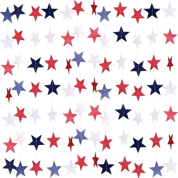 Guirnalda de banderines de estrellas patrióticas de 8 hebras para barbacoa del 4 de julio, día conmemorativo, día del trabajo, decoraciones navideñas, rojo, blanco y azul oso de fresa Juguete