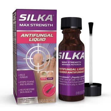 Silka Max Strength Antifungal Liquid with Brush Applicator for Toenail Health, Athlete's Foot & Ringworm, Relieves Itching, Cracking & Burning, 0.45 Fl Oz