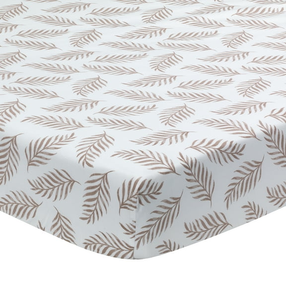 Lambs & Ivy Signature Taupe Leaves Print Organic Cotton Fitted Crib Sheet
