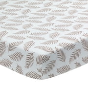Lambs & Ivy Signature Taupe Leaves Print Organic Cotton Fitted Crib Sheet