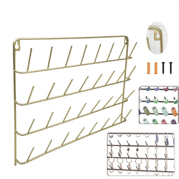 Soumake Thread Spool Rack Wall Storage Holder Rustproof Corrosion Resistant Wall Mount Thread Spool Holder Earrings Necklaces Organizer
