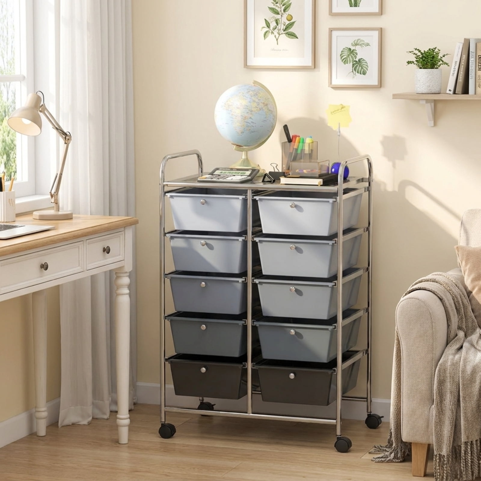 Furnibear 10-Drawer Rolling Storage Cart Multi Organizer for Home Office Craft Room Classroom Multi Use Mobile Storage Solution, Gray