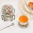 thumbnail image 5 of Cute Fox in Floral Bouquet Coasters with Holder for Coffee Table 6 Pcs Drink Coaster Sets Absorbent for Home Decor 4 inch, 5 of 7