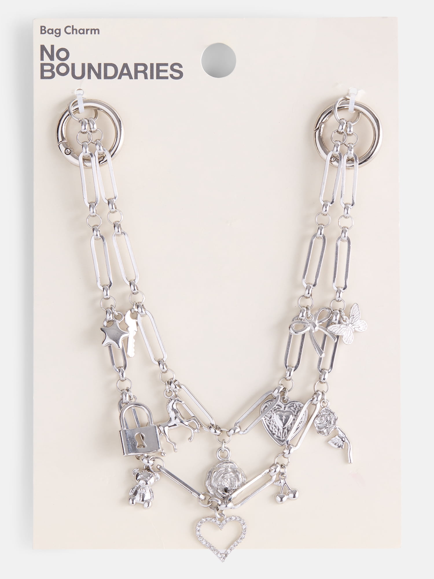 No Boundaries Women’s Swag Chain Bag Charms, Silver Tone