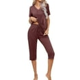 thumbnail image 6 of qolati Pajama Sets for Women 2 Piece Soft Short Sleeve Sleepwear V Neck Top Capri Pants with Pockets Comfy Loose Pjs Lounge Matching Sets, 6 of 9
