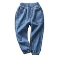 thumbnail image 2 of XXWXYD Toddler Boys Girls Baggy Jeans Drawst𝗋ing Harem Pants Pull On Denim Joggers Loose Elastic Waist Soft Stretc𝗁 Casual Playwear for Daily Activities, 2 of 9