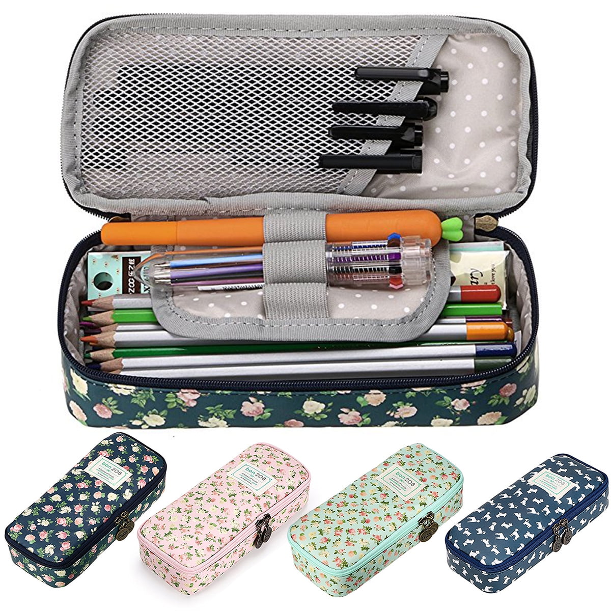 Black Color Canvas Rollup Pencil Case Makeup Bag Pen Holder Pouch Pocket 