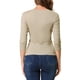thumbnail image 3 of Blusa de mujer con fruncidos Inspire Chic, decoración de botones, cuello en V, manga 3/4, top de punto sólido, XS color caqui claro, 3 of 8