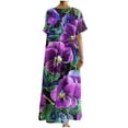 thumbnail image 4 of PuLe Summer Short Sleeve Dress Womens Oversized Tunic Dress Boho Floral Short Sleeve Maxi Dresses Summer Casual Loose Long Dress with Pockets, 4 of 5