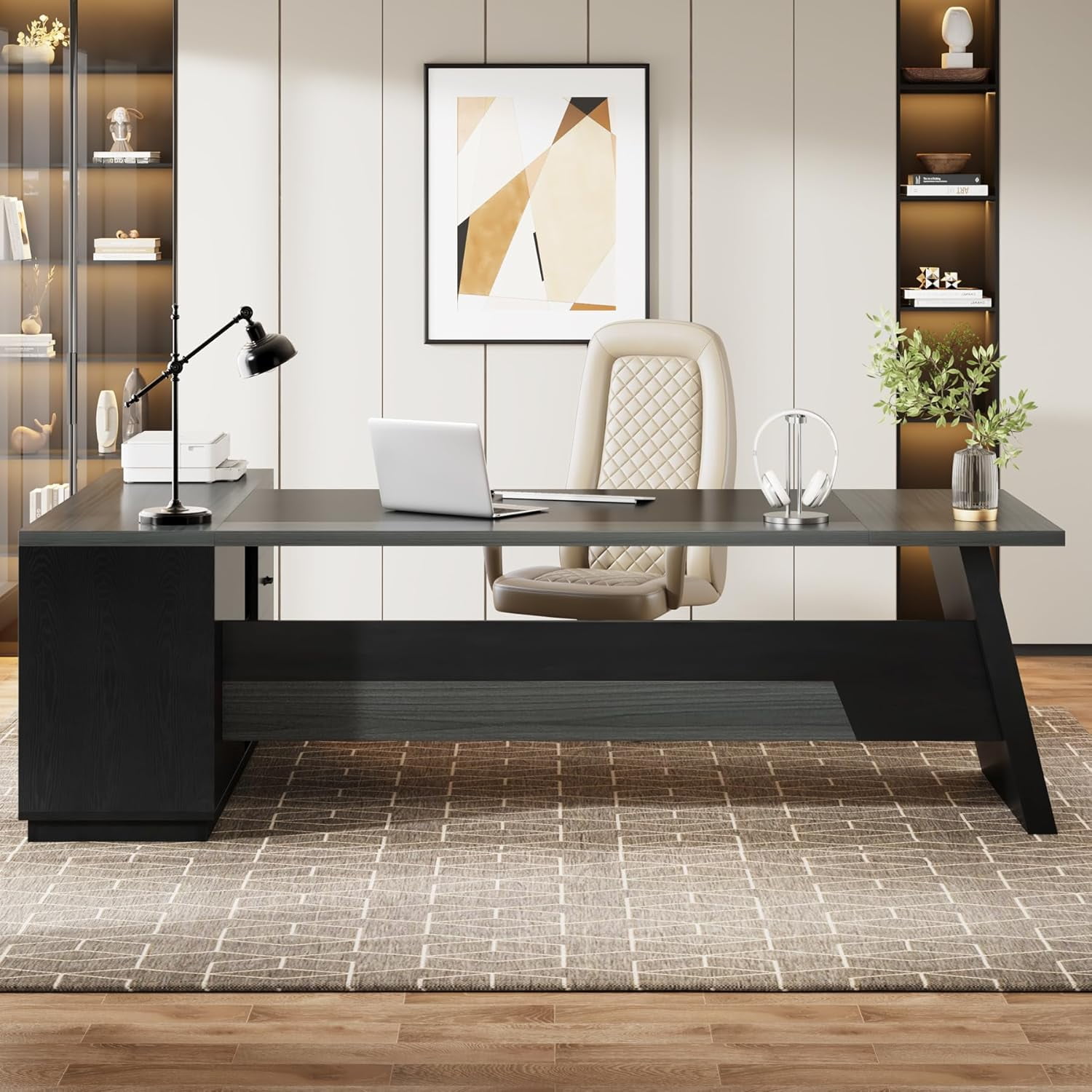 Tribesigns 78" L-Shaped Executive Desk, Large Office Desk with Drawers and Lateral File Cabinet
