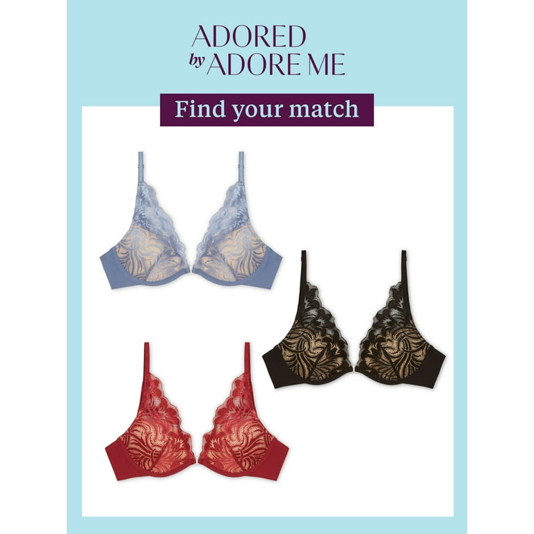 Adored by Adore Me Women's Layla Plunge Push Up Underwire Lace Bra Size 40DD