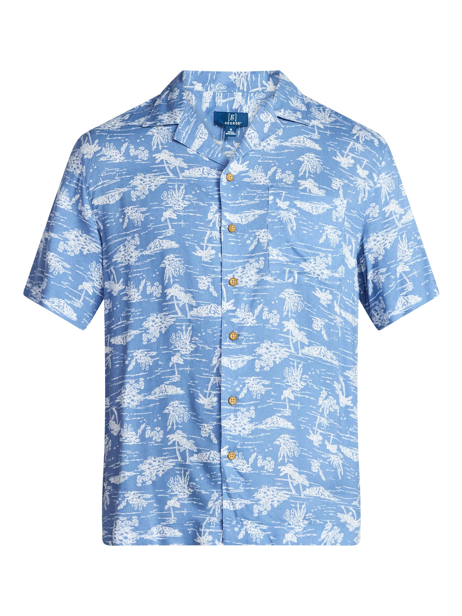 George Men's Relaxed Fit Printed Camp Shirt with Short Sleeves, Sizes S-3XLT