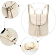 thumbnail image 4 of LHSHID Women Small Braid Tassels Straw Woven Backpack PU Leather Flap Drawstring Daypack Shoulders Bag, 4 of 7