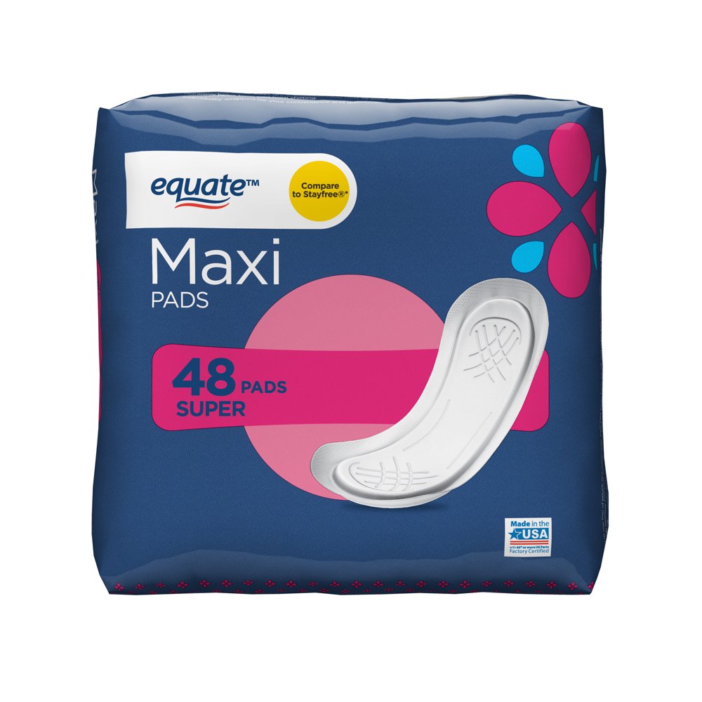 Equate Super Maxi Pads, Skin Fresh, 48 count