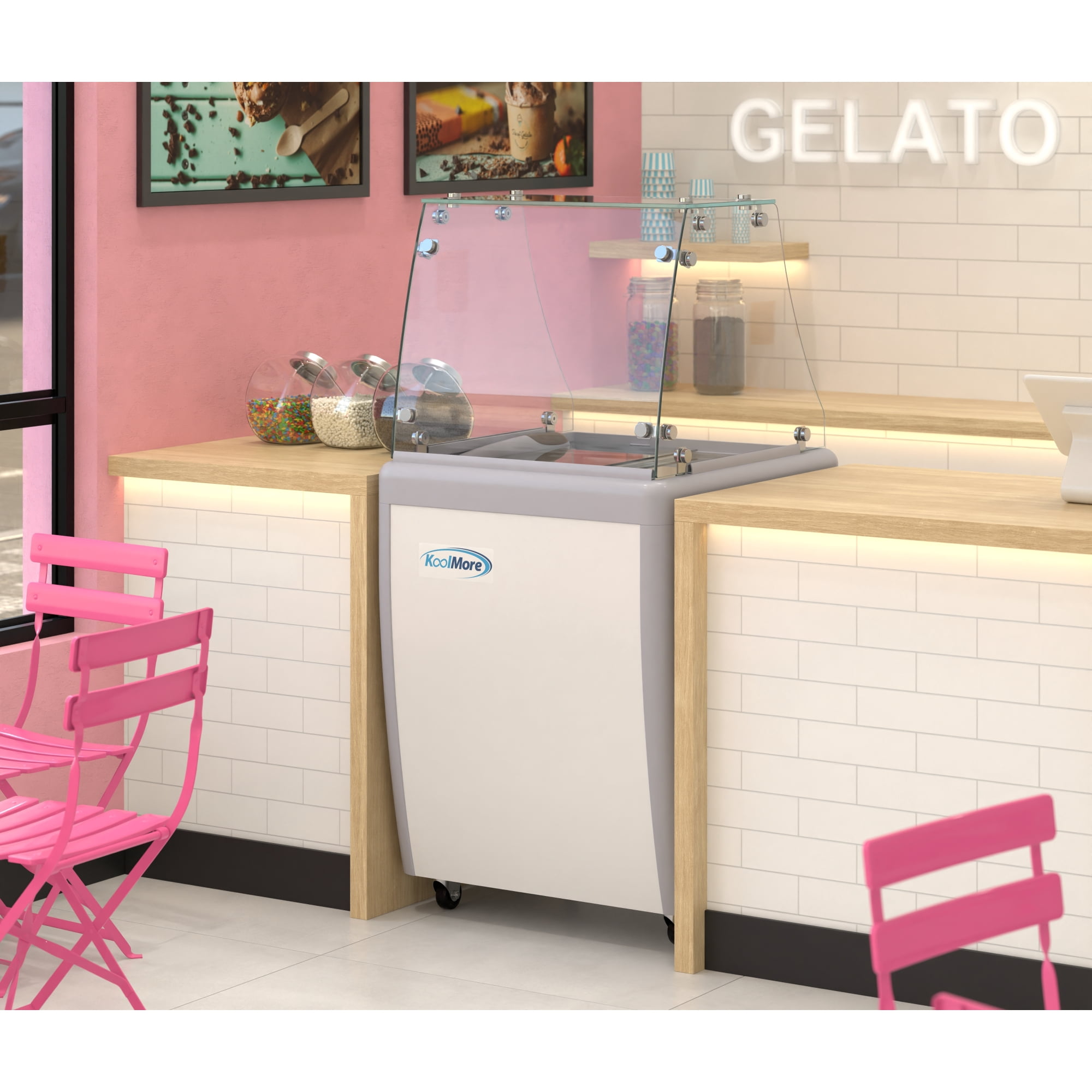 26 in. Gelato Dipping Cabinet Display Freezer with Sliding Glass Door and Sneeze Guard, 6 cu. ft. KM-GDC-26SD-FG